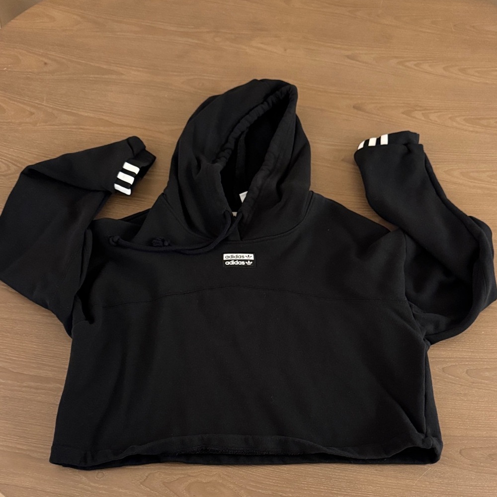 Adidas Black Hoodie with White Stripes